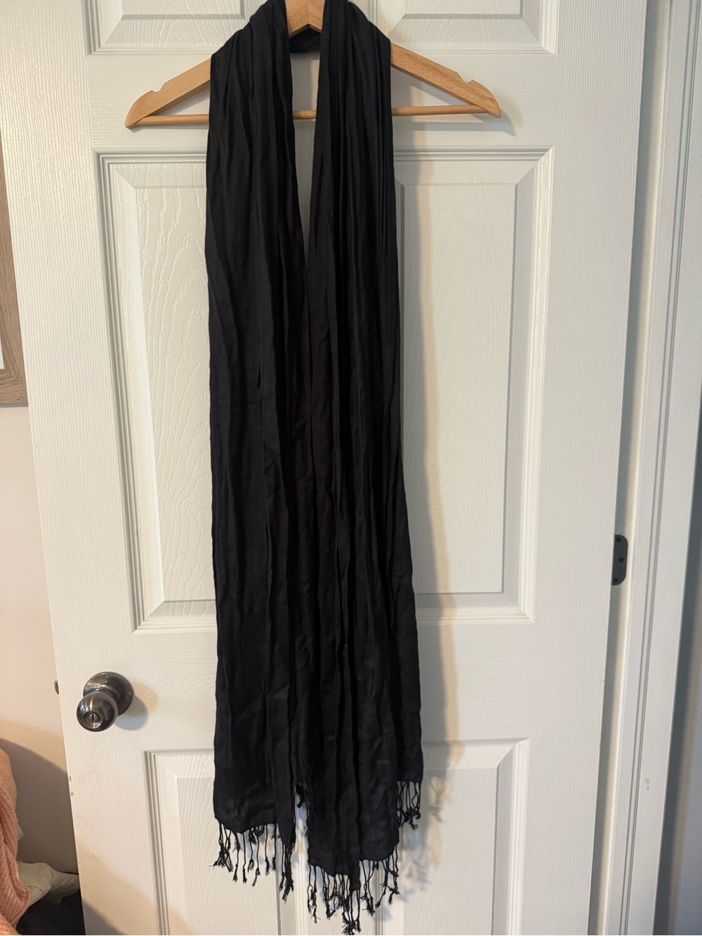 3/$15 Long Black Lightweight Scarf with Fringed Ends